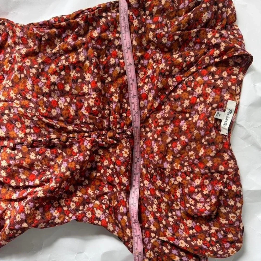 Madewell 100%‎ Silk Floral Blouse Tiny Floral Blouse with puff shoulders